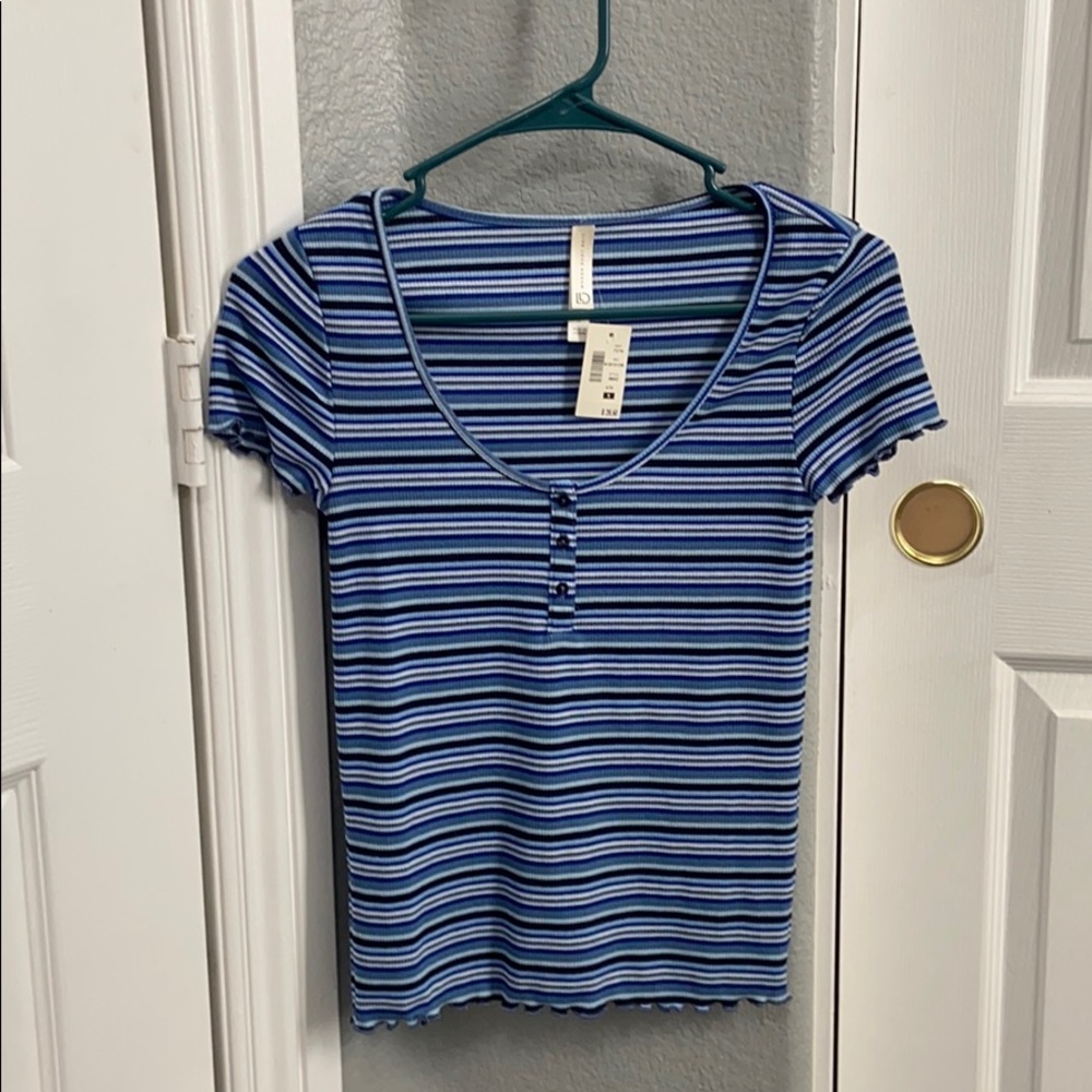 Blue striped button up tshirt